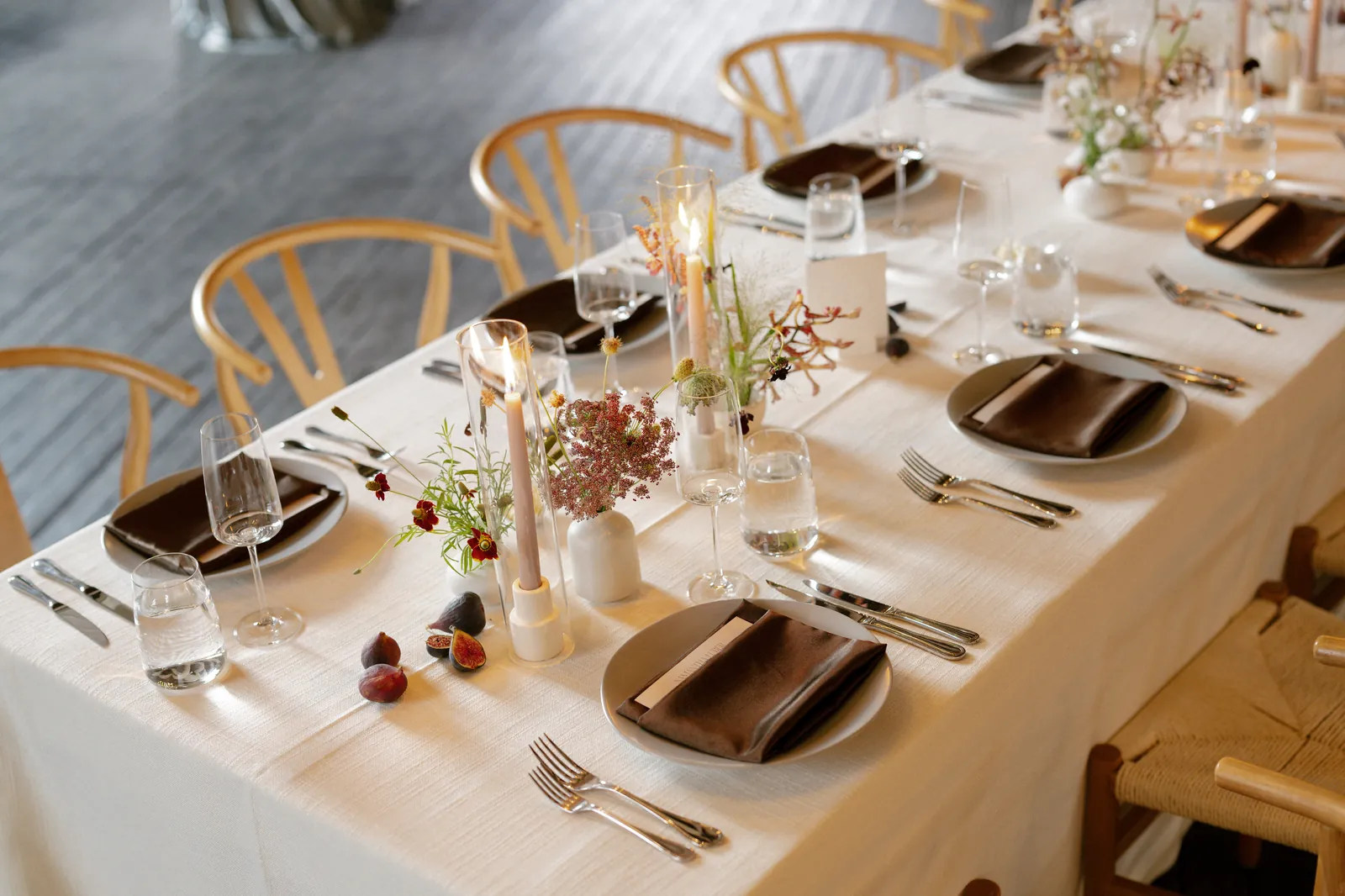 Candlelit wedding tablescape with florals